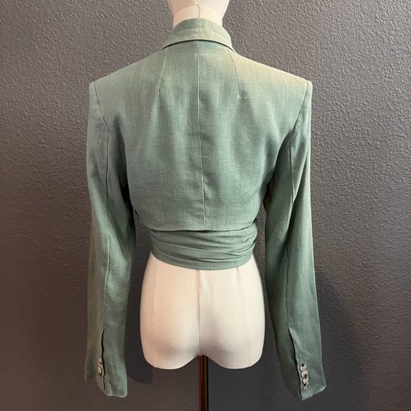 JLUXLABEL Myling Linen Blend Cropped Wrap Top Jacket in Sage Green - NWT - Small - Picture 5 of 12